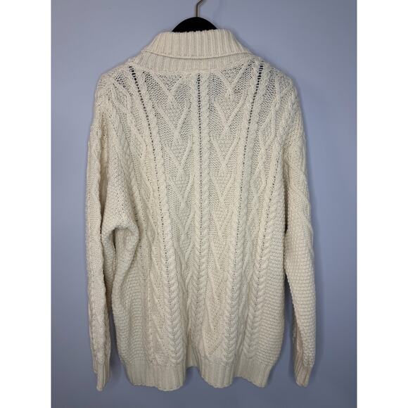 Aran Crafts Shawl Collar Wool Cable Knit Fisherman Sweater Ivory Men's XL - Picture 9 of 10